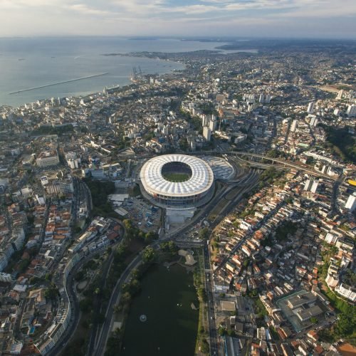 Vista aérea da Arena Fonte Nova, em Salvador, palco de Bahia x São Paulo pelo Brasileirão